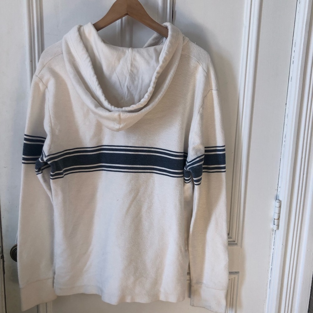 American Eagle Light Weight Cream Hoodie Pullover with Navy Stripe Medium - Picture 6 of 10